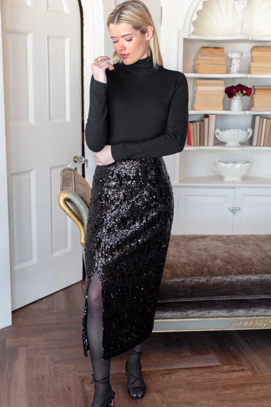 Sequin Pencil Skirt - Black Sequin made by Emerson Fry
