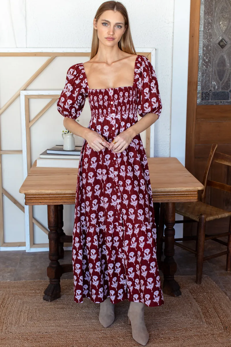 Santiago 4 Maxi Dress - Pressed Marigolds Rouge Linen sold by Emerson Fry