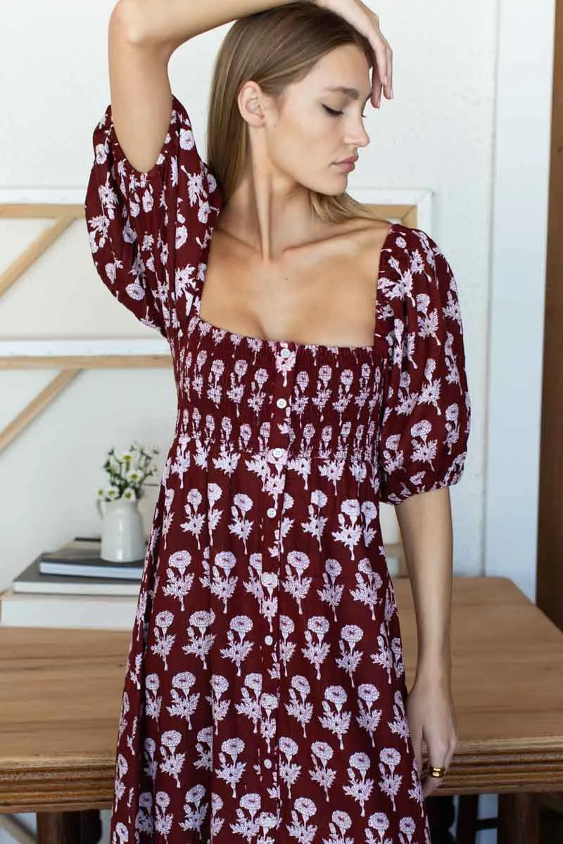Santiago 4 Maxi Dress - Pressed Marigolds Rouge Linen sold by Emerson Fry product image thumbnail 2