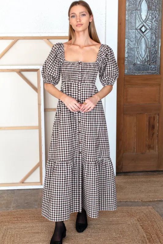 Santiago 4 Maxi Dress - Cocoa Gingham sold by Emerson Fry