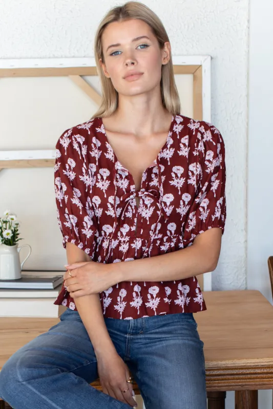 Bastian Top - Pressed Marigolds Rouge Linen sold by Emerson Fry