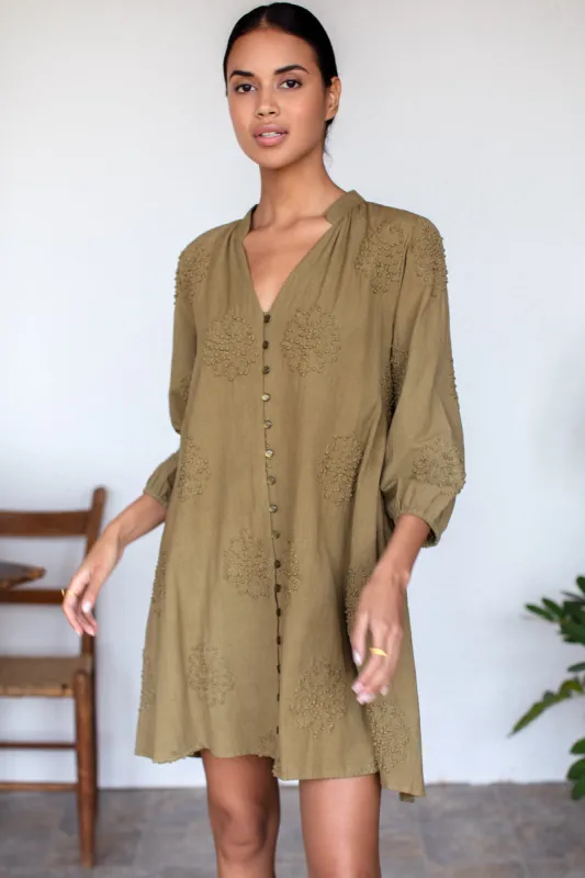 Blouson Dress - French Knot Floral Gothic Olive sold by Emerson Fry