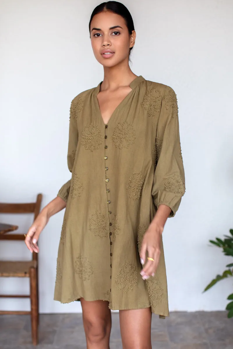 Blouson Dress - French Knot Floral Gothic Olive sold by Emerson Fry