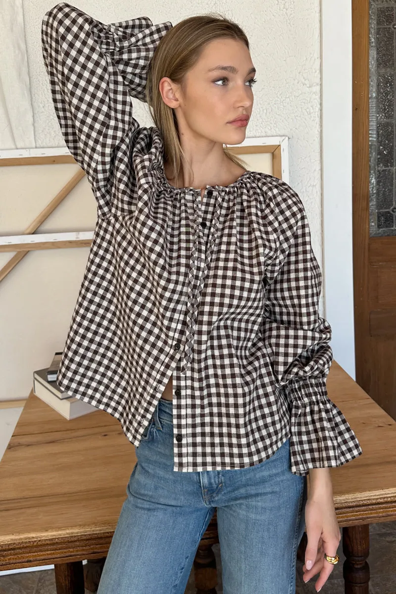 Belle Blouse - Cocoa Gingham sold by Emerson Fry product image thumbnail 5