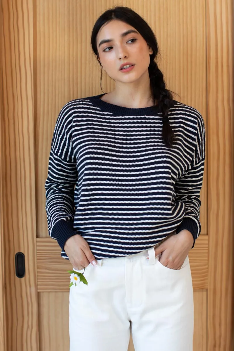 Carolyn Sweater - Ivory Stripe Navy Organic sold by Emerson Fry product image thumbnail 3