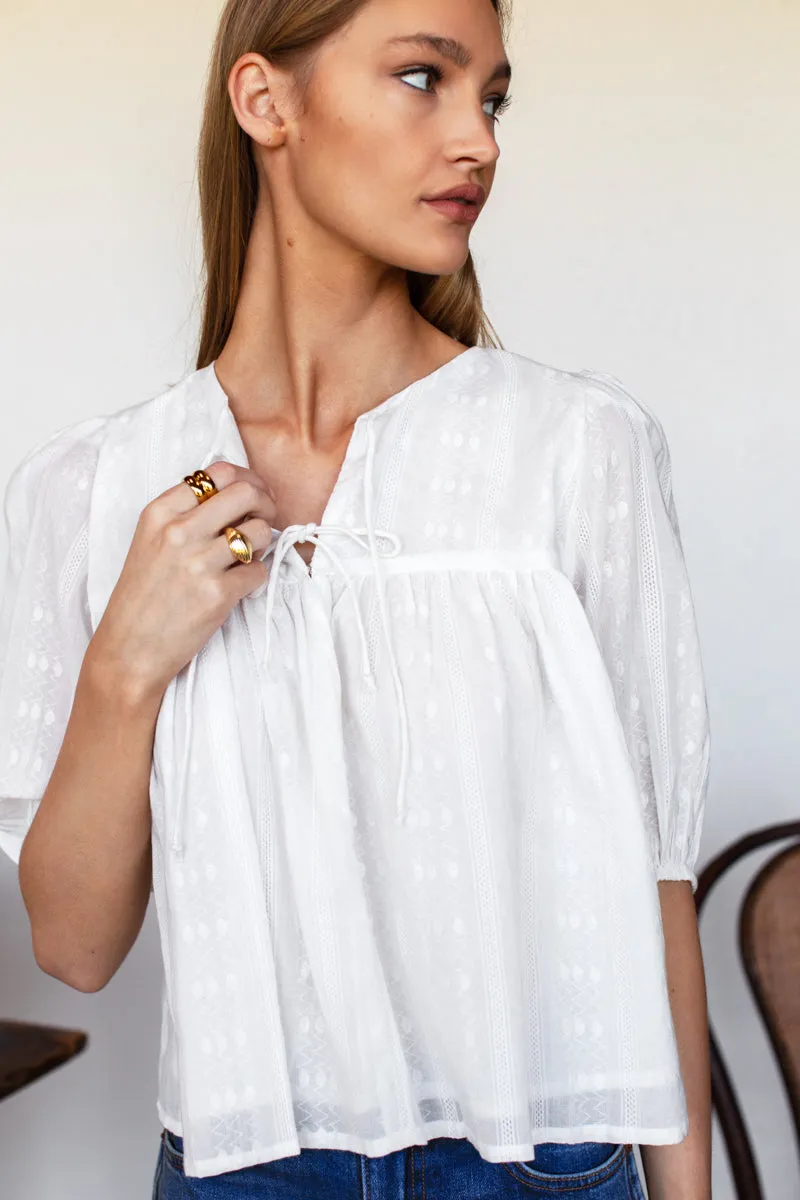 Puff Isla Top - White Cotton Dobby Jacquard sold by Emerson Fry product image thumbnail 3