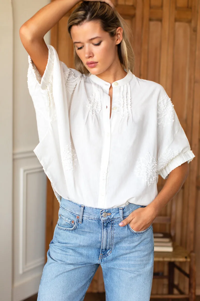 Mandarin Collar Top - French Knot Floral Ivory sold by Emerson Fry