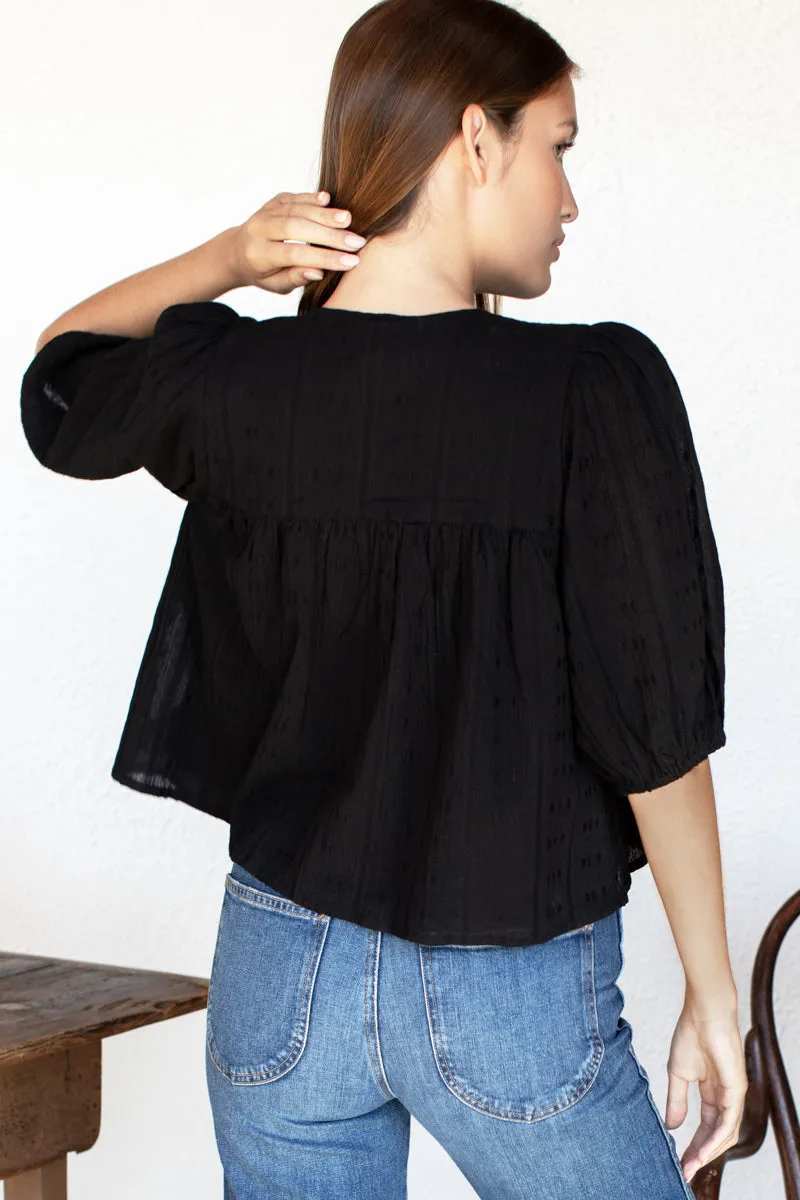 Puff Isla Top - Black Beauty Cotton Dobby Jacquard sold by Emerson Fry product image thumbnail 2