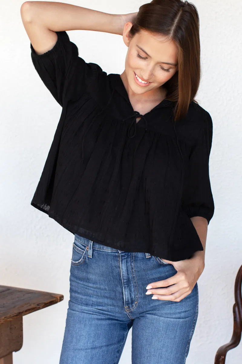 Puff Isla Top - Black Beauty Cotton Dobby Jacquard sold by Emerson Fry product image thumbnail 4