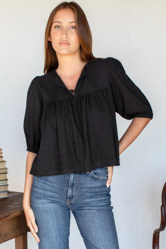 Puff Isla Top - Black Beauty Cotton Dobby Jacquard made by Emerson Fry