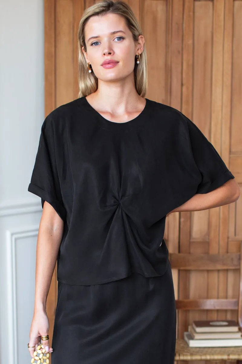 Knot Front Tee - Black Tencel sold by Emerson Fry