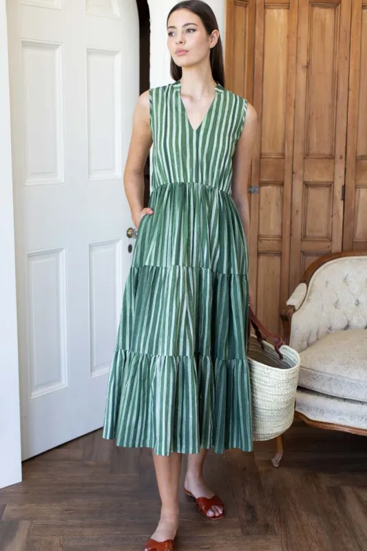 Indi Tier Dress - Sprig Shibori Stripe made by Emerson Fry