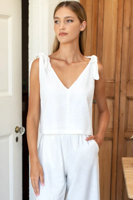 Tie Shoulder Mod Top - Ivory Linen sold by Emerson Fry