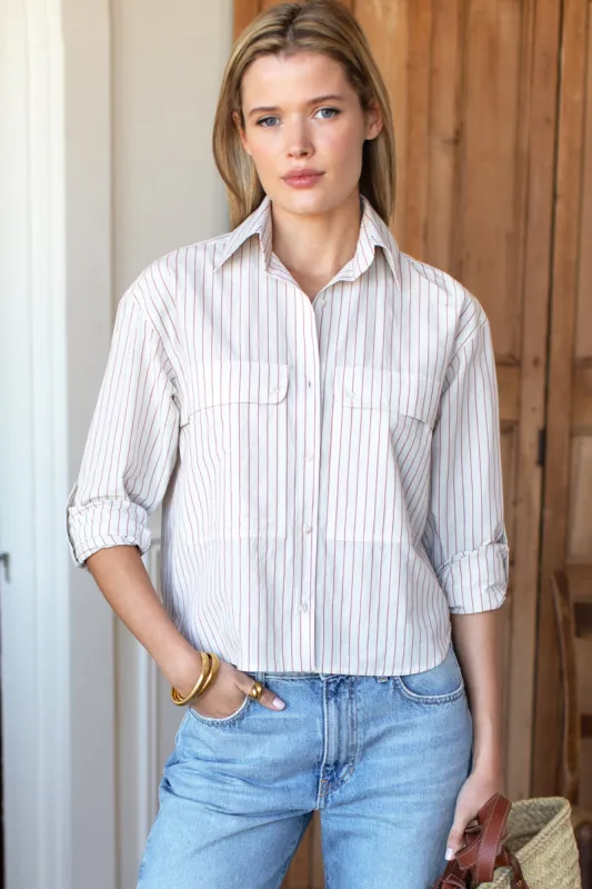 Oversize Pocket Shirt Short - Rust Stripe made by Emerson Fry