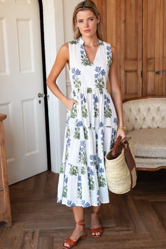 Indi Tier Dress - Blue Clematis Flowers Organic made by Emerson Fry