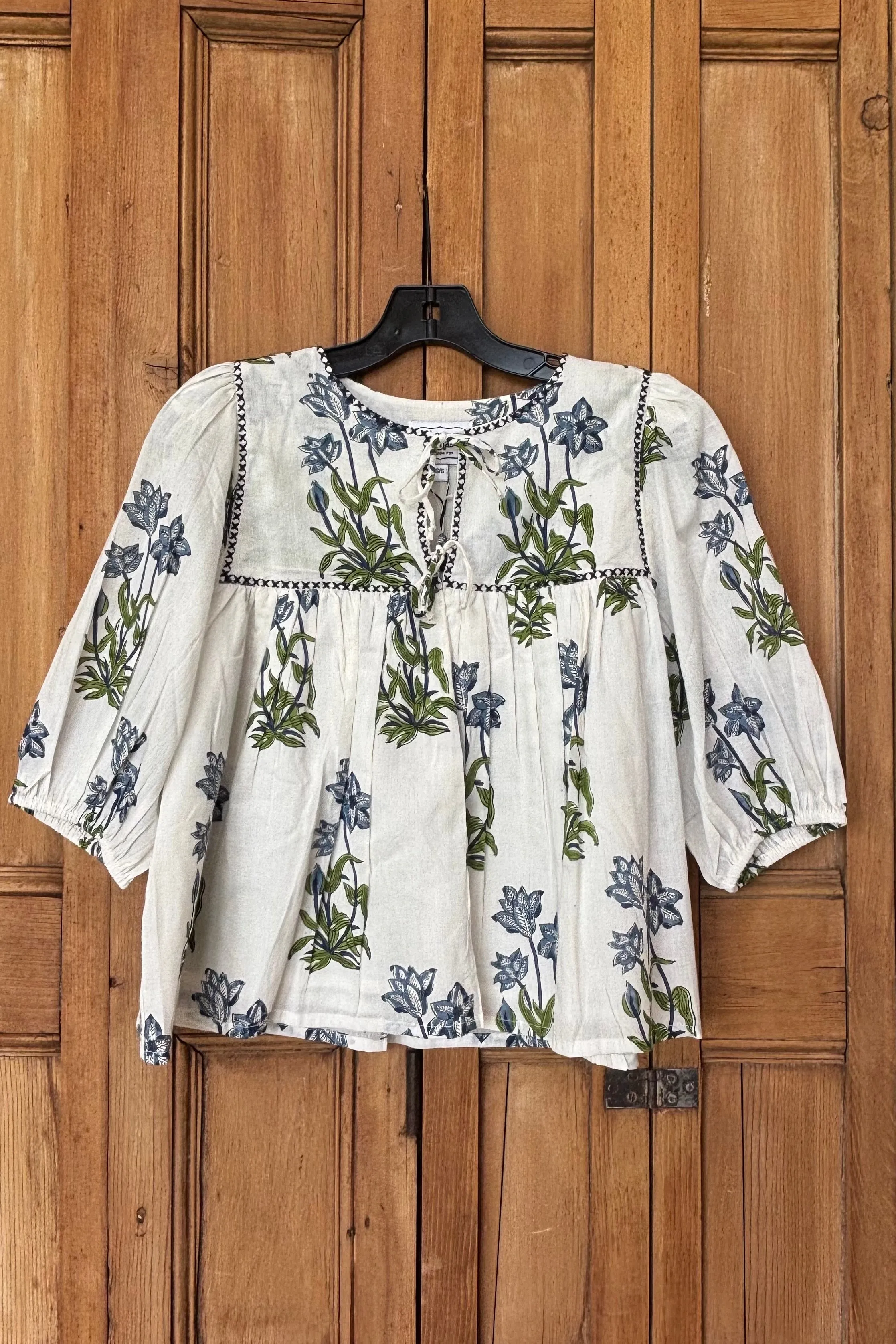 Puff Isla Top - Blue Clematis Flowers + Midnight Embroidery Organic sold by Emerson Fry product image thumbnail 2