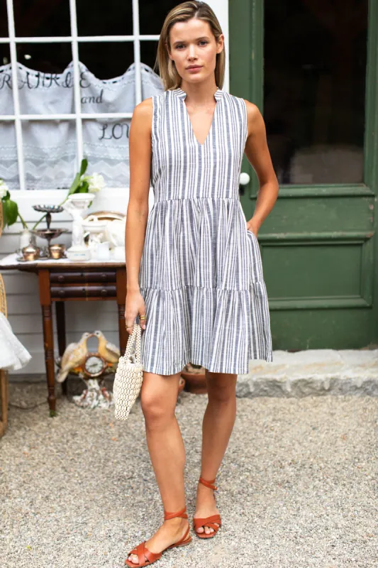 Indi Tier Short Dress - Aradonis Stripe Storm Grey sold by Emerson Fry