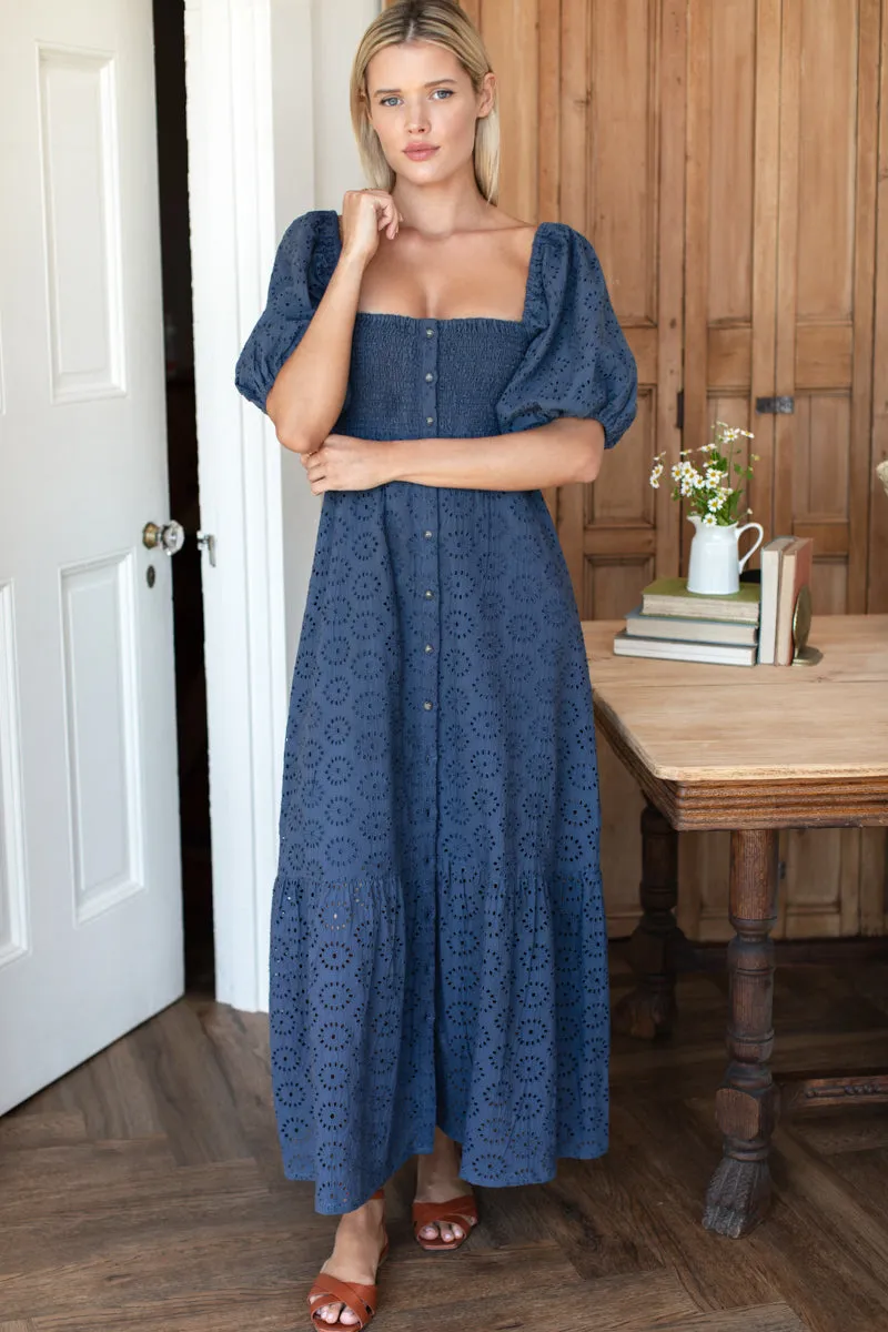 Santiago 4 Maxi Dress - Blue Indigo Eyelet sold by Emerson Fry