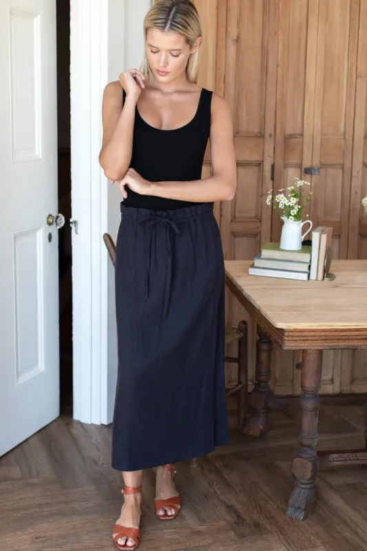 Drawstring Skirt - Midnight Linen sold by Emerson Fry