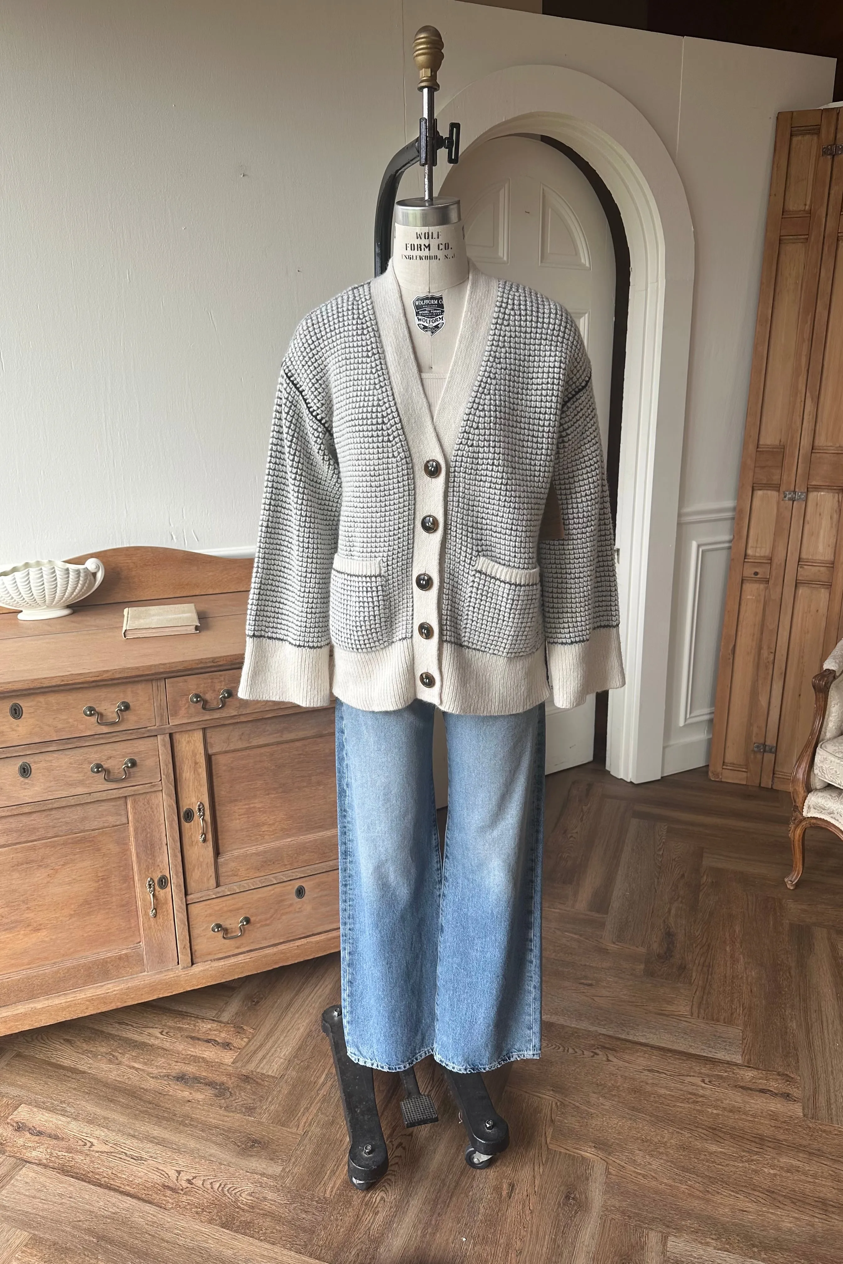 Celeste V Neck Cardigan - Ivory Melange sold by Emerson Fry