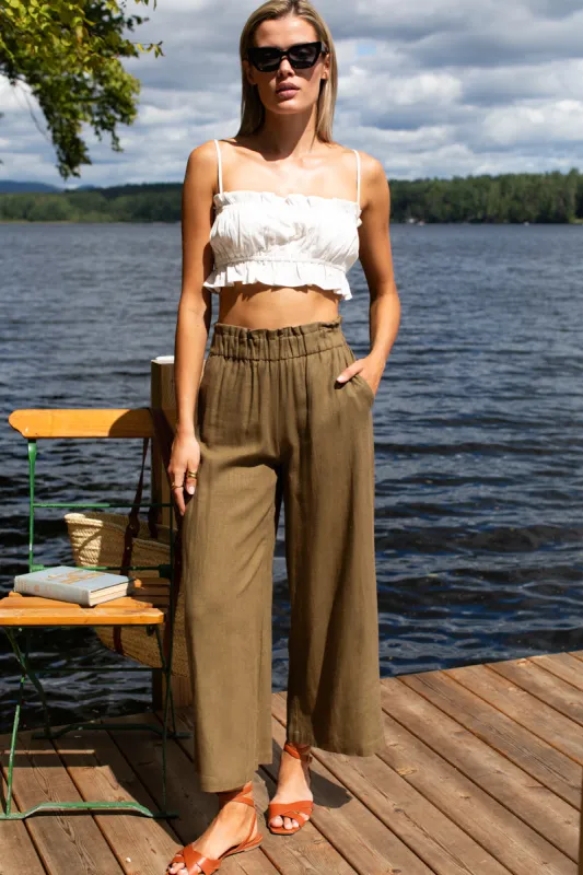 Pull On Pocket Pant - Gothic Olive Linen sold by Emerson Fry