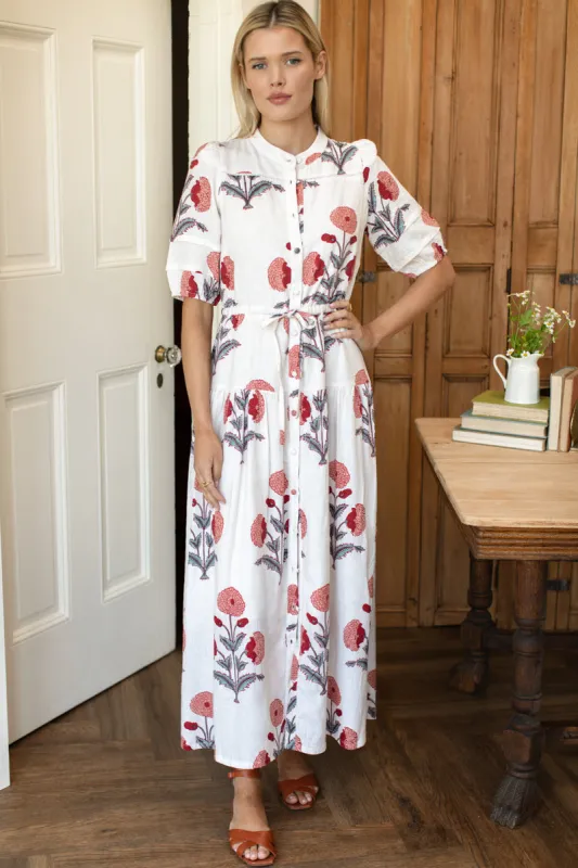 Lucy 4 Basque Dress - Blush Peonies Linen sold by Emerson Fry