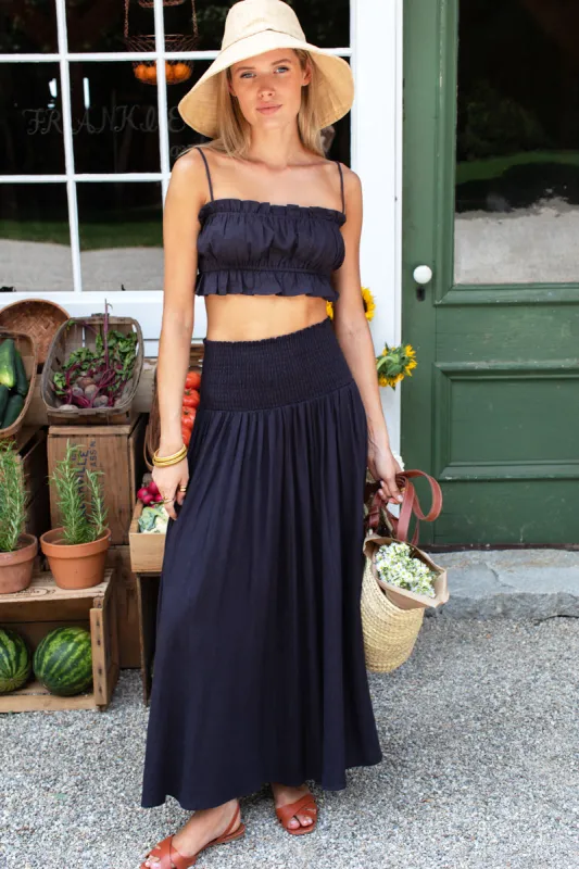 Smocked Maxi Skirt - Midnight Linen made by Emerson Fry