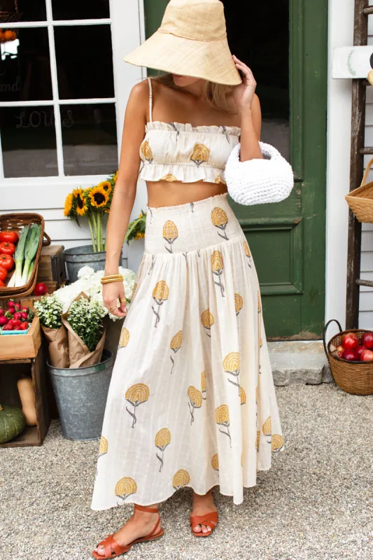 Smocked Maxi Skirt - Fan Flowers Marigold made by Emerson Fry