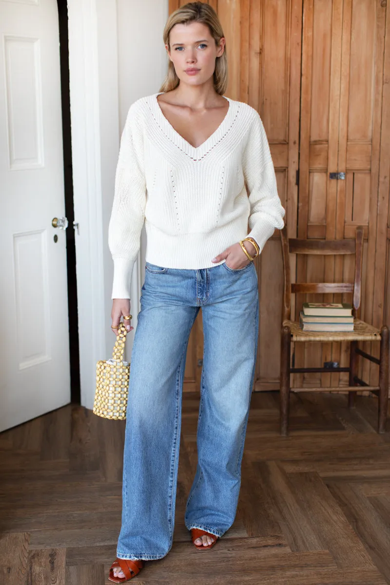 Pointelle V Neck Sweater - Ivory Organic sold by Emerson Fry product image thumbnail 2