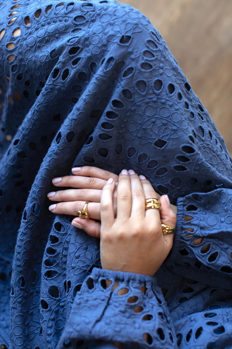 Double Waist Tie Dress - Blue Indigo Scallop Eyelet sold by Emerson Fry product image thumbnail 2