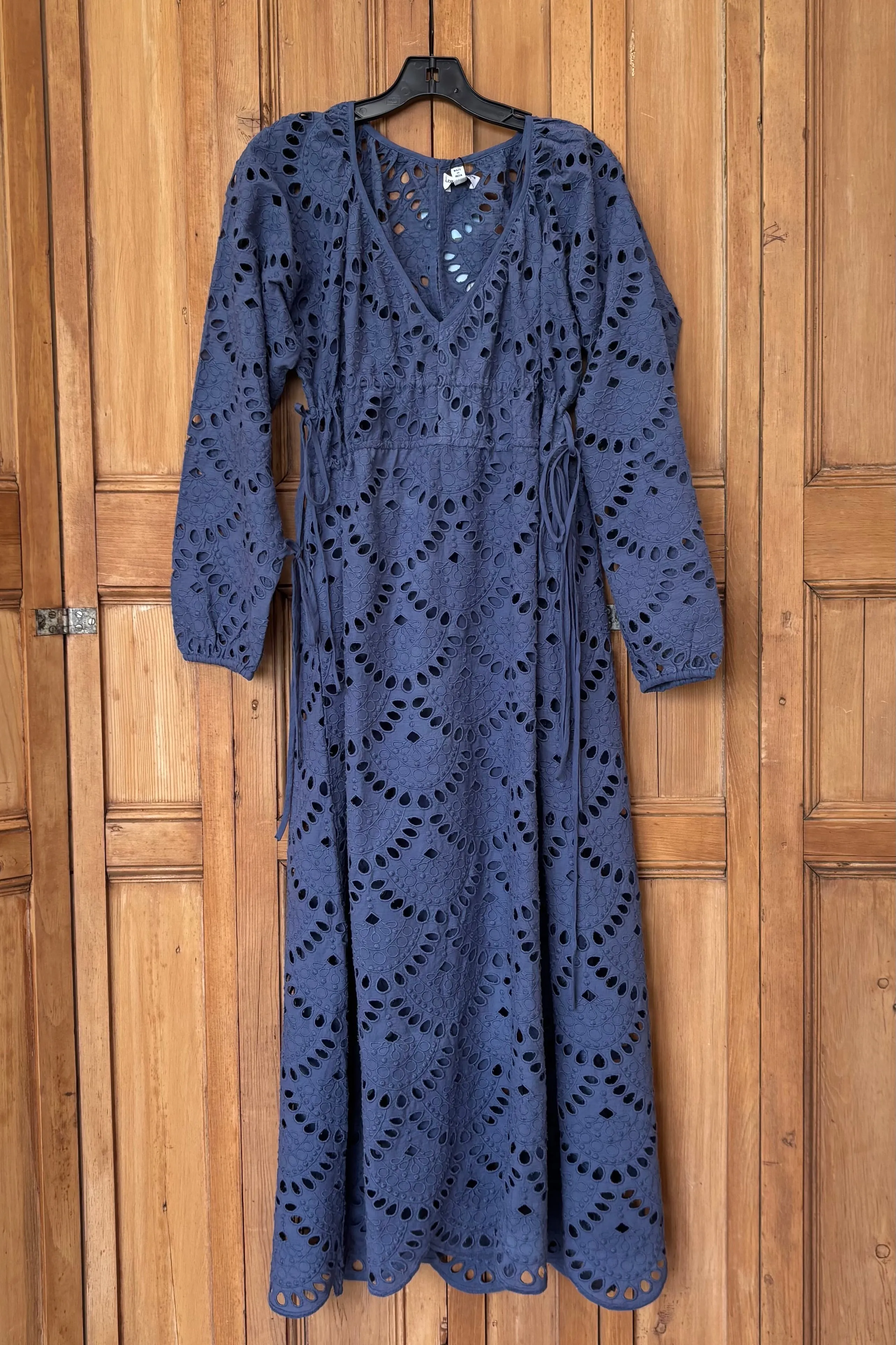 Double Waist Tie Dress - Blue Indigo Scallop Eyelet sold by Emerson Fry product image thumbnail 3