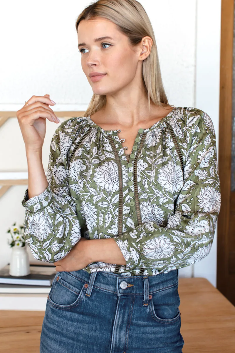 Lucy Heirloom Blouse - Arles Gothic Olive sold by Emerson Fry