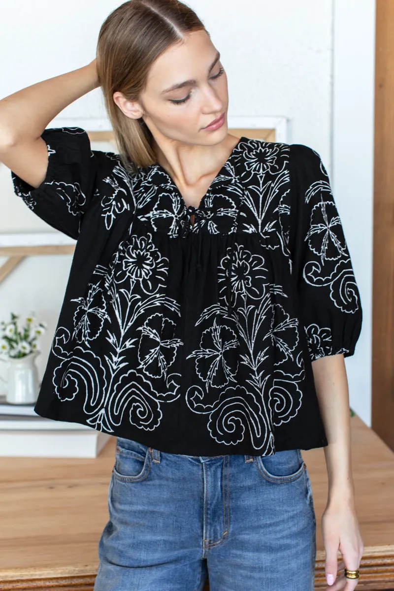Puff Isla Top - Maeve Outline Black Linen sold by Emerson Fry product image thumbnail 2