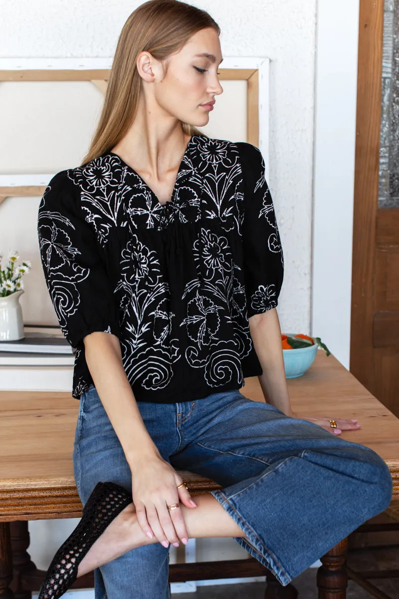 Puff Isla Top - Maeve Outline Black Linen sold by Emerson Fry