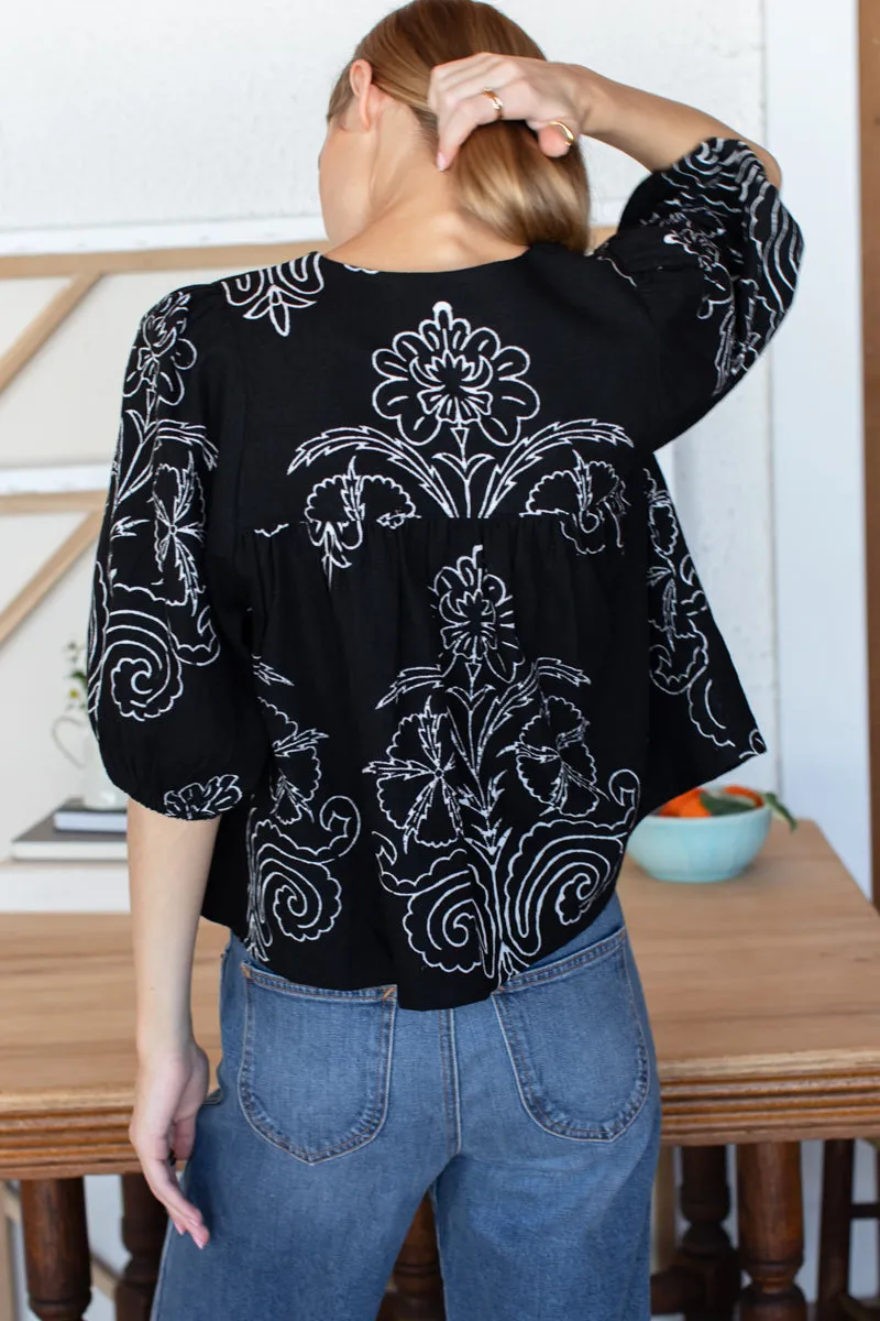 Puff Isla Top - Maeve Outline Black Linen sold by Emerson Fry product image thumbnail 3