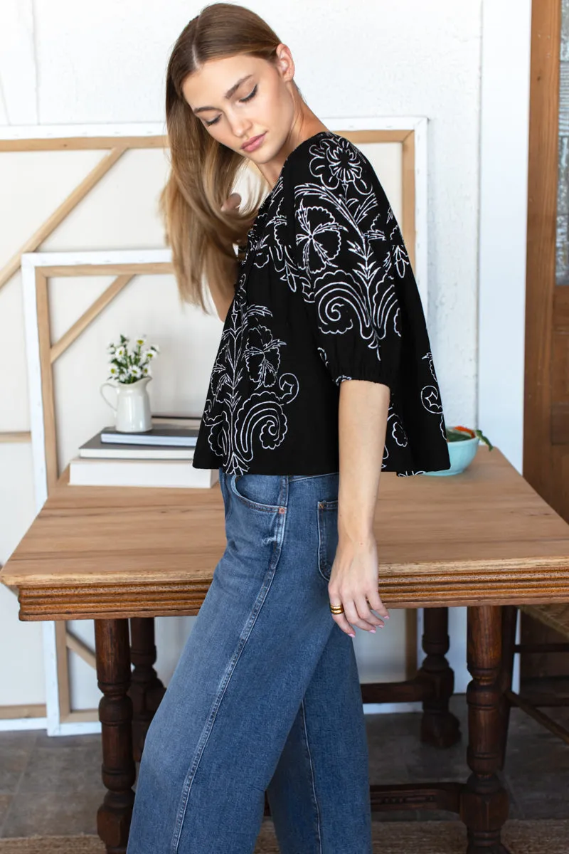 Puff Isla Top - Maeve Outline Black Linen sold by Emerson Fry product image thumbnail 4