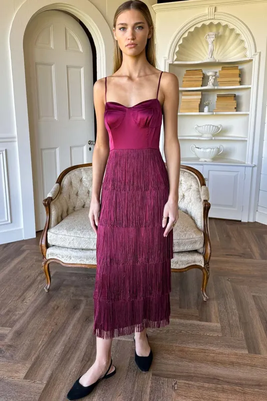 Fitted Bodice Fringe Dress - Cabernet made by Emerson Fry