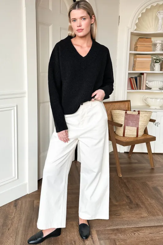 Boxy V Neck Sweater - Black Wool made by Emerson Fry