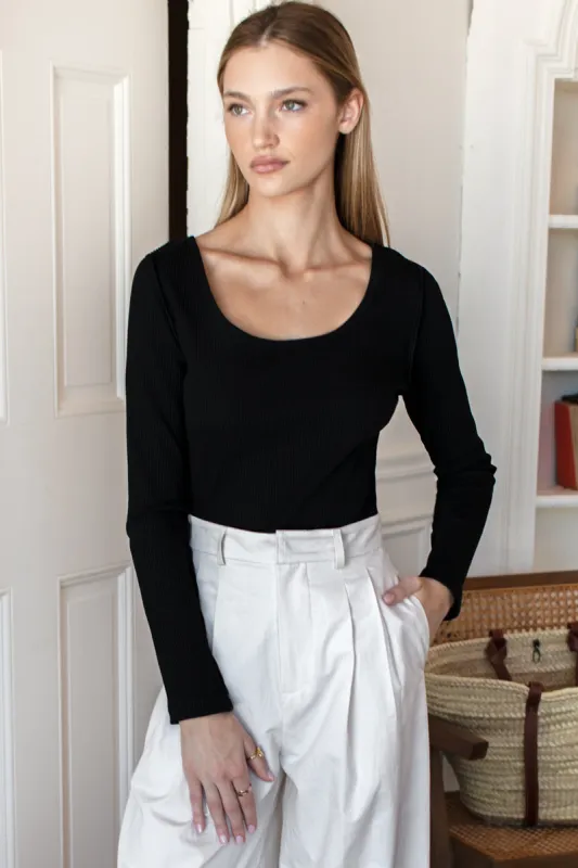 U Neck Longsleeve Top - Black Swan Rib made by Emerson Fry