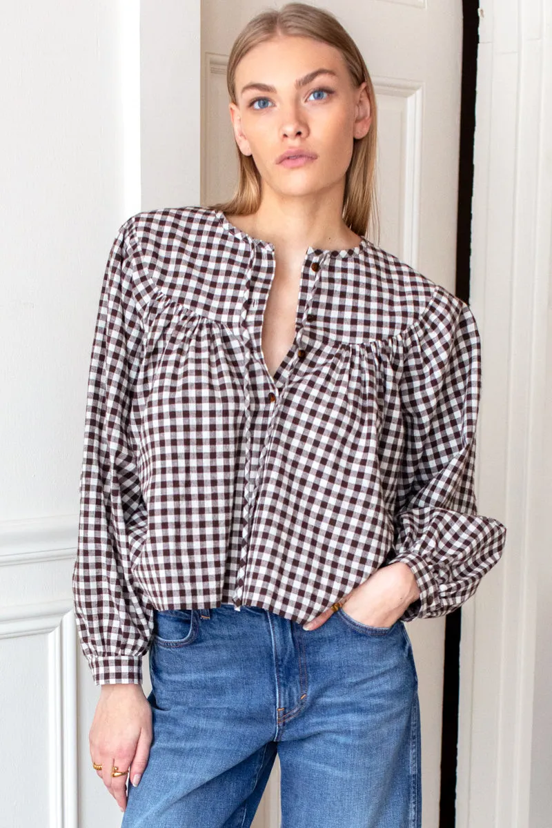 Emmaline 2 Blouse - Cocoa Gingham sold by Emerson Fry