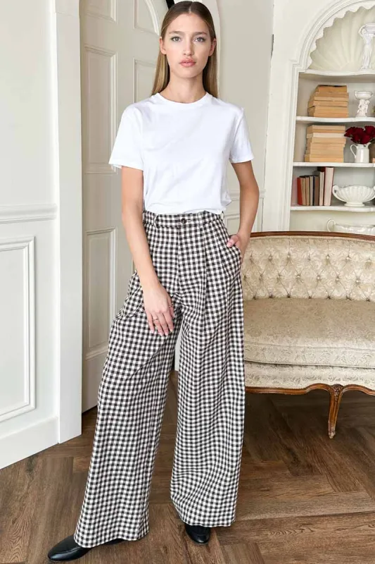 Studio Pleated Pant - Cocoa Gingham made by Emerson Fry