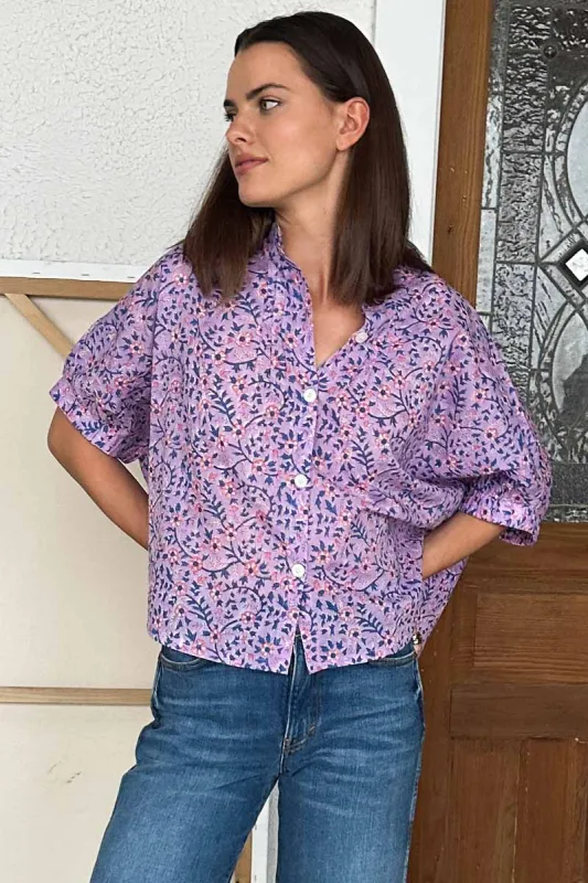 Mandarin Collar Top - Violet Wildflower Organic made by Emerson Fry