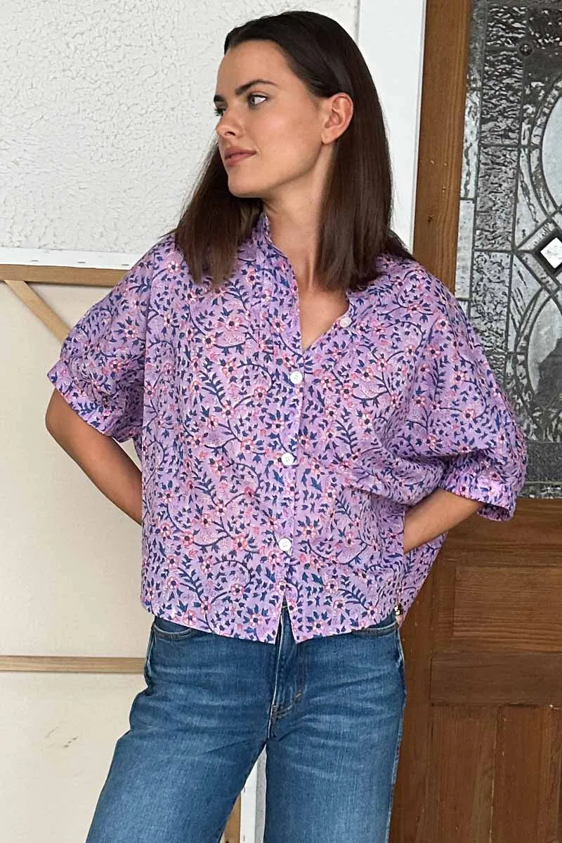 Mandarin Collar Top - Violet Wildflower Organic sold by Emerson Fry
