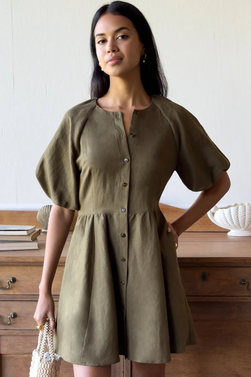 Bastille Short Dress - Martini Olive Linen sold by Emerson Fry product image thumbnail 4