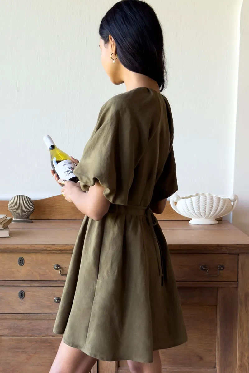 Bastille Short Dress - Martini Olive Linen sold by Emerson Fry product image thumbnail 2