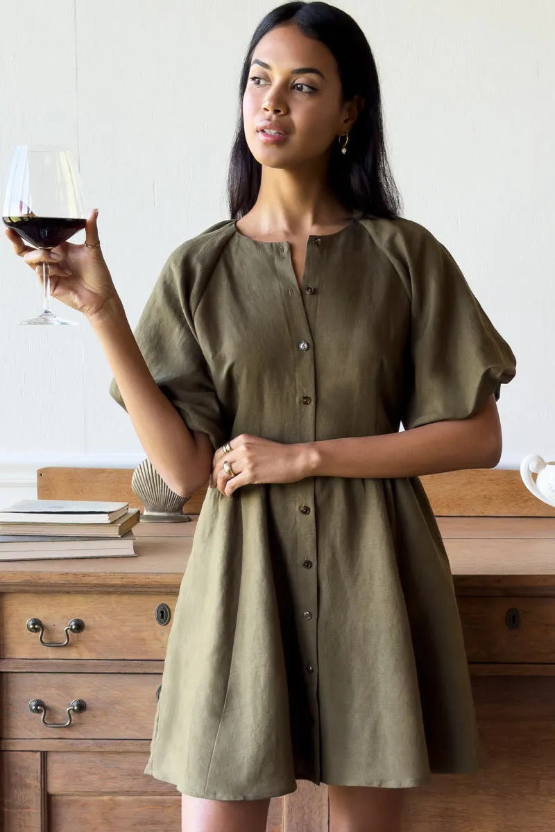 Bastille Short Dress - Martini Olive Linen sold by Emerson Fry product image thumbnail 3