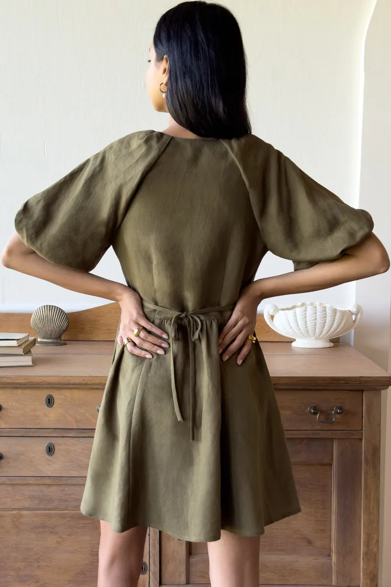Bastille Short Dress - Martini Olive Linen sold by Emerson Fry product image thumbnail 5