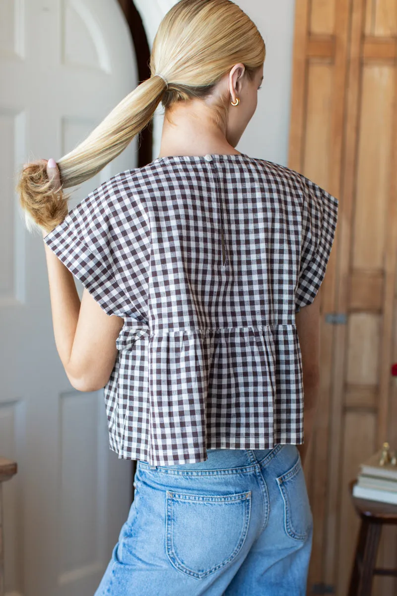 Dolman Peplum Top - Cocoa Gingham sold by Emerson Fry product image thumbnail 3