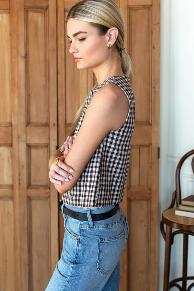Button Front Wide Hem Top - Cocoa Gingham sold by Emerson Fry product image thumbnail 4