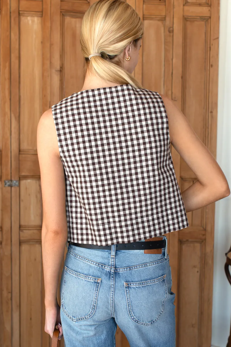 Button Front Wide Hem Top - Cocoa Gingham sold by Emerson Fry product image thumbnail 3